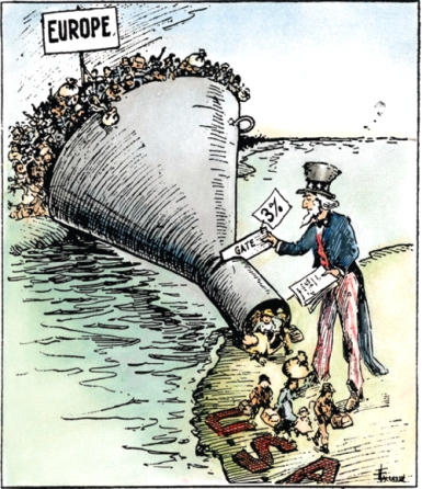 The following questions refer to the cartoon below.    MPI/Getty Images  The Only Way to Handle It ,1921 -The attitude expressed in the cartoon would characterize American immigration policy until A)  the New Deal. B)  the end of World War II. C)  the Great Society. D)  the end of the Cold War.