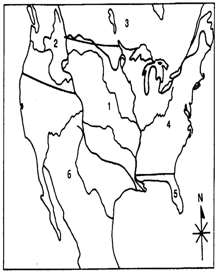 Locate the following places by reference number on the map:  ​ North America Following the Louisiana Purchase, c. 1803​    -____ Oregon Country