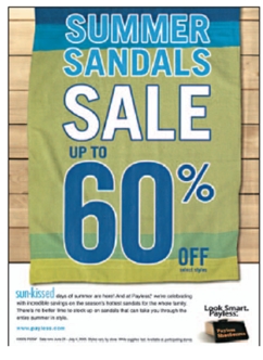 FIGURE 12-11   -What type of discount can Payless offer its channel members to sell sandals (Figure 12-11 above)  during the winter months? A) noncumulative discounts. B) cumulative discounts. C) functional discounts D) seasonal discounts. E) trade discounts.