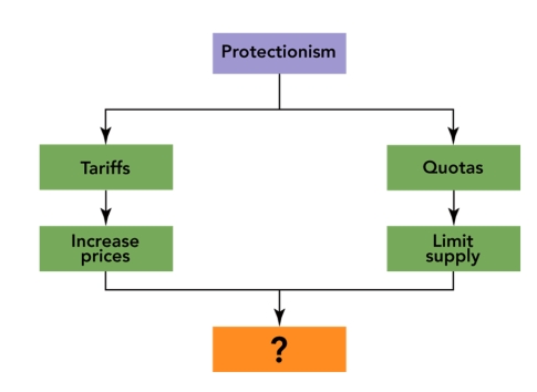 FIGURE 7-1   -The orange box in Figure 7-1 above should read A)  increase world trade.  B)  decrease world trade.  C)  limit exports.  D)  limit imports.  E)  doubles protectionism. 