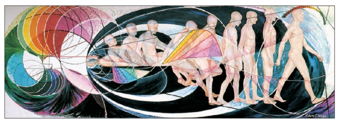 FIGURE 2-12   -Medtronic is the world leader in producing heart pacemakers and other medical devices.Figure 2-12 above is a mural displayed in their headquarters.Earl Bakken, its founder, wrote Medtronic's mission statement when it was launched a half century ago (and which today remains virtually unchanged).Use this figure to describe how the image relates to their corporate mission.