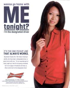   -The Budweiser ad above,as part of its  Responsibility Matters  campaign,promotes responsible drinking by encouraging the use of designated drivers.This ad is an example of a __________ advertisement. A) pioneering B) competitive C) reminder D) political E) advocacy