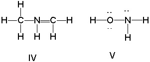 Which of the following structures have a 1- formal charge on the nitrogen atom?     A)  I B)  II C)  III D)  IV E)  V