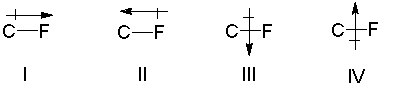 Which of the following is the correct depiction of induction for a C-F bond?   A)  I B)  II C)  III D)  IV E)  None of these.