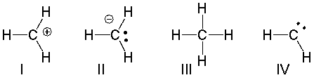 Which of the following structures have carbon with sp<sup>2</sup> hybridization state?   A)  I and II B)  III and IV C)  I and III D)  II and IV E)  I and IV