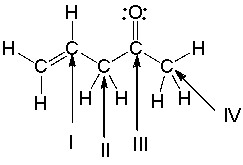 Which of the indicated carbon atoms have sp<sup>2</sup> hybridization state in the following compound?   A)  I and II B)  III and IV C)  II and III D)  I and III E)  II and IV