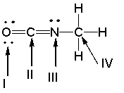 What is the hybridization state of the indicated atoms in the following compound?   A)  I - sp ; II - sp<sup>2</sup> ; III - sp<sup>3</sup> ; IV - sp<sup>2</sup> B)  I - sp<sup>2</sup> ; II - sp ; III - sp<sup>2</sup> ; IV - sp<sup>3</sup> C)  I - sp<sup>3</sup> ; II - sp<sup>2</sup> ; III - sp ; IV - sp<sup>2</sup> D)  I - sp<sup>2</sup> ; II - sp<sup>3</sup> ; III - sp<sup>2</sup> ; IV - sp E)  I - sp<sup>2</sup> ; II - sp<sup>2</sup> ; III - sp<sup>2</sup> ; IV - sp<sup>3</sup>