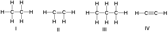 Which of the following compounds contains the shortest carbon-carbon bond?   A)  I B)  II C)  III D)  IV E)  All of these