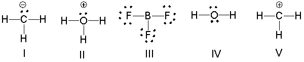 Which of the following compounds have trigonal planar molecular geometry?   A)  I, II and III B)  II and III C)  III and V D)  V only E)  All of these