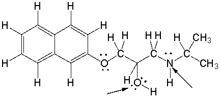 Following is the structure for Propranolol, and antihypertensive drug. What are the hybridization state, molecular geometry and approximate bond angle at the indicated nitrogen and oxygen atom in Propranolol?  