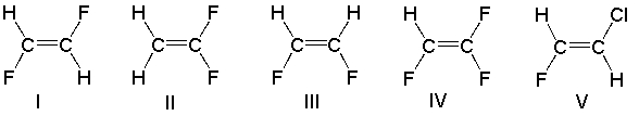 Which of the following compounds has a net dipole moment of zero?   A)  I B)  II C)  III D)  IV E)  V