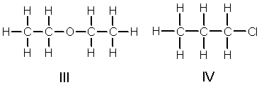 Which of the following compounds is most soluble in butane, CH<sub>3</sub>CH<sub>2</sub>CH<sub>2</sub>CH<sub>3</sub>?     A)  I B)  II C)  III D)  IV E)  II and III