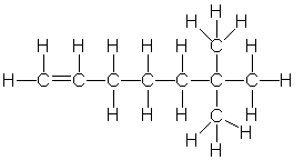 Which of the following is the correct condensed structure for the following compound?   A)  CH<sub>2</sub>=CH(CH<sub>2</sub>) <sub>3</sub>C(CH<sub>3</sub>) <sub>3</sub> B)  CH(CH<sub>2</sub>) <sub>4</sub>C(CH<sub>3</sub>) <sub>3</sub> C)  (CH<sub>3</sub>) <sub>2</sub>CH(CH<sub>2</sub>) <sub> </sub><sub>4</sub>CH<sub>3</sub> D)  CH<sub>2</sub>CH(CH<sub>2</sub>) <sub>3</sub>C(CH<sub>3</sub>) <sub>3</sub> E)  (CH) <sub>3</sub>(CH<sub>2</sub>) <sub>3</sub>C(CH<sub>3</sub>) <sub>3</sub>