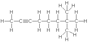 Which of the following is the correct condensed structure for the following compound?   A)  CH<sub>3</sub>C<sub>2</sub>(CH<sub>2</sub>) <sub>3</sub>C(CH<sub>3</sub>) <sub>3</sub> B)  CH<sub>3</sub>CC(CH<sub>2</sub>) <sub>3</sub>C(CH<sub>3</sub>) <sub>2</sub>CH<sub>3</sub> C)  (CH<sub>3</sub>) <sub>3</sub>C<sub>2</sub>(CH<sub>2</sub>) <sub>3</sub>CH<sub>3</sub> D)  CH<sub>3</sub>C≡C(CH<sub>2</sub>) <sub>3</sub>C(CH<sub>3</sub>) <sub>3</sub> E)  CH<sub>3</sub>CC(CH<sub>2</sub>) <sub>3</sub>C(CH<sub>3</sub>) <sub>3</sub>