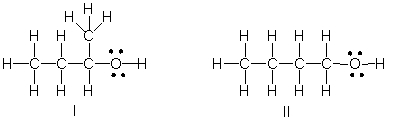 Which of the following is the correct Lewis structure for (CH<sub>3</sub>) <sub>2</sub>CHCH<sub>2</sub>OH?     A)  I B)  II C)  III D)  IV E)  Both III and IV