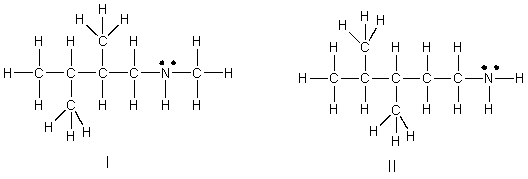 Which of the following is the correct Lewis structure for (CH<sub>3</sub>) <sub>3</sub>C(CH<sub>2</sub>) <sub>2</sub>NHCH<sub>3</sub>?       A)  I B)  II C)  III D)  IV E)  V