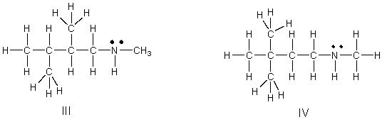 Which of the following is the correct Lewis structure for (CH<sub>3</sub>) <sub>3</sub>C(CH<sub>2</sub>) <sub>2</sub>NHCH<sub>3</sub>?       A)  I B)  II C)  III D)  IV E)  V