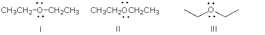 Identify the partially condensed structure for CH<sub>3</sub>CH<sub>2</sub>OCH<sub>2</sub>CH<sub>3</sub>.     A)  I B)  II C)  III D)  IV E)  V
