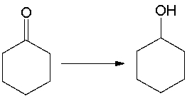 For the following equation, how many hydrogen atoms are added or lost?   A)  added one B)  added two C)  lost one D)  lost two E)  no change