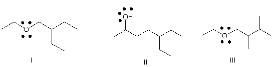 Which of the following is the correct bond-line structure for CH<sub>3</sub>CHOH(CH<sub>2</sub>) <sub>2</sub>CH(CH<sub>2</sub>CH<sub>3</sub>) <sub> </sub><sub>2</sub>?     A)  I B)  II C)  III D)  IV E)  V