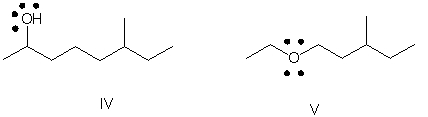Which of the following is the correct bond-line structure for CH<sub>3</sub>CHOH(CH<sub>2</sub>) <sub>2</sub>CH(CH<sub>2</sub>CH<sub>3</sub>) <sub> </sub><sub>2</sub>?     A)  I B)  II C)  III D)  IV E)  V