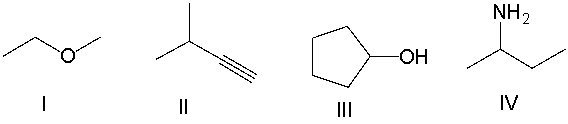 Which of the following compounds contain an amine functional group?   A)  I B)  II C)  III D)  IV E)  None of these