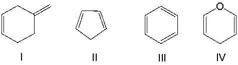 Which of the following compounds contain an aromatic ring?   A)  I B)  II C)  III D)  IV E)  Both III and IV