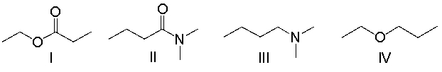 Which of the following compounds contain an ester functional group?   A)  I B)  II C)  III D)  IV E)  Both I and IV