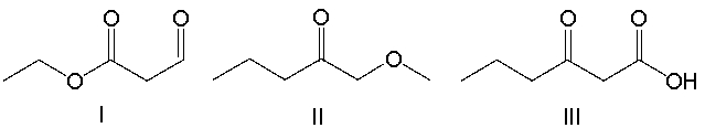 Which of the following compounds have both a ketone and an ester functional group?     A)  I B)  II C)  III D)  IV E)  V