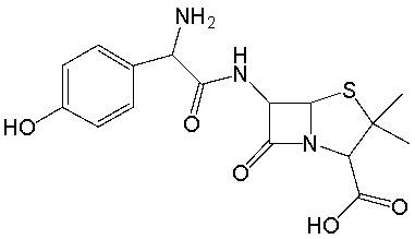 Amoxicillin, an antibiotic, has the following structure. Identify the functional groups in amoxicillin.  