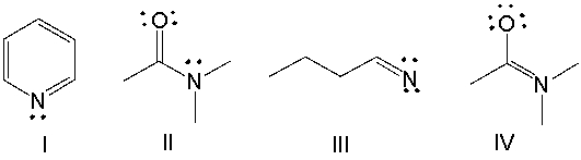 Which of the following compounds have +1 as a formal charge on the nitrogen atom?   A)  I B)  II C)  III D)  IV E)  Both I and II