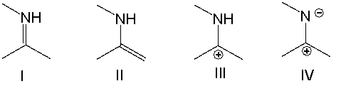 Which of the following is a correct resonance structure for compound A?     A)  I B)  II C)  III D)  IV E)  none of these