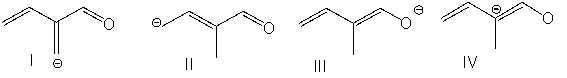 Which of the following is/are correct resonance structure(s)  for compound A?     A)  I B)  II and III C)  III and IV D)  I and III E)  I and IV