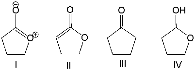 Which of the following is a correct resonance structure for compound A?     A)  I B)  II C)  III D)  IV E)  none of these