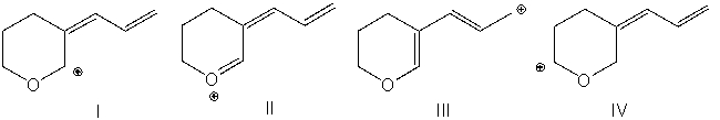Which of the following is/are correct resonance structure(s)  for compound A?     A)  I and II B)  II and III C)  III and IV D)  I, II and III E)  I and IV