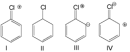 Which of the following is a correct resonance structure for compound A?     A)  I B)  II C)  III D)  IV E)  None of these