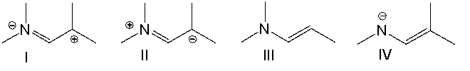 Which of the following is a correct resonance structure for compound A?     A)  I B)  II C)  III D)  IV E)  None of these