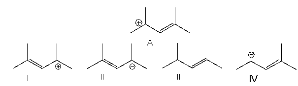Which of the following is a correct resonance structure for compound A?   A)  I B)  II C)  III D)  IV E)  none of these