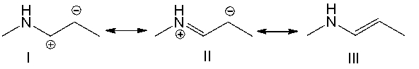 Which of the following is/are the most significant resonance structure(s) ?   A)  I B)  II C)  III D)  II and III E)  all of these