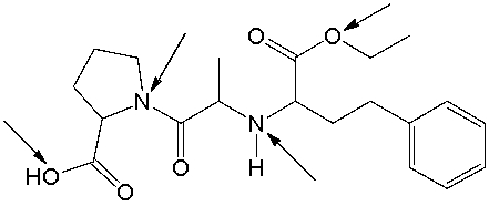 Enalapril, is a drug used in the treatment of heart disease. What is the hybridization state and molecular geometry at the indicated atoms in Enalapril?  