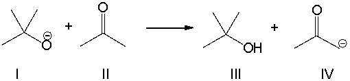 For the following reaction, which reactant functions as an acid?   A)  I B)  II C)  III D)  IV E)  none of the above