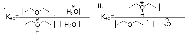 What is the K<sub>eq</sub> for the following reaction?       A)  I B)  II C)  III D)  IV E)  Both II & III
