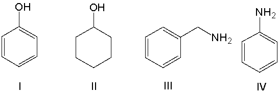 Which of the following compounds is most acidic?   A)  I B)  II C)  III D)  IV E)  All of these