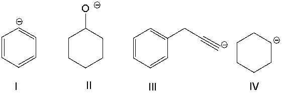 Which of the following compounds is most basic?   A)  I B)  II C)  III D)  IV E)  All of these