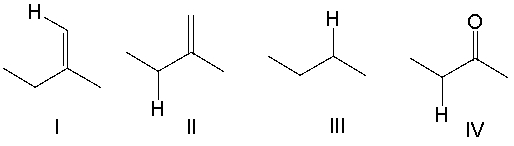 Which of the indicated protons is most acidic?   A)  I B)  II C)  III D)  IV