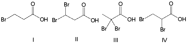 Rank the following compounds in decreasing order of acidity.   A)  III > II > IV > I B)  II > IV > III > II C)  IV > III > II > I D)  IV > II > III > I E)  III > IV > II > I