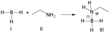 For the following reaction, identify the Lewis acid.   A)  I B)  II C)  III D)  Both I & III