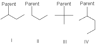 Which of the following is a tert-butyl group?   A)  I B)  II C)  III D)  IV
