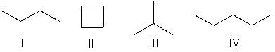 Which pair of the following compounds are constitutional isomers?   A)  I and III B)  II and III C)  III and IV D)  I and IV