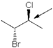 Draw a Newman projection of the following compound as viewed down the indicated bond in the conformation shown.  